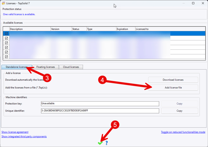 TopSolid add license for dongle or Unique identifier